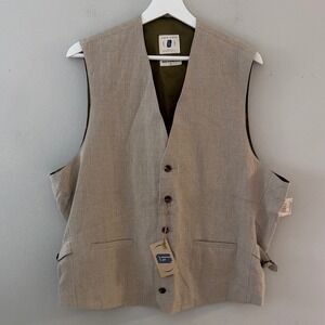 Horizon Bloomingdale's Mens XL Tan 100% Linen Button Front Vest NWT
